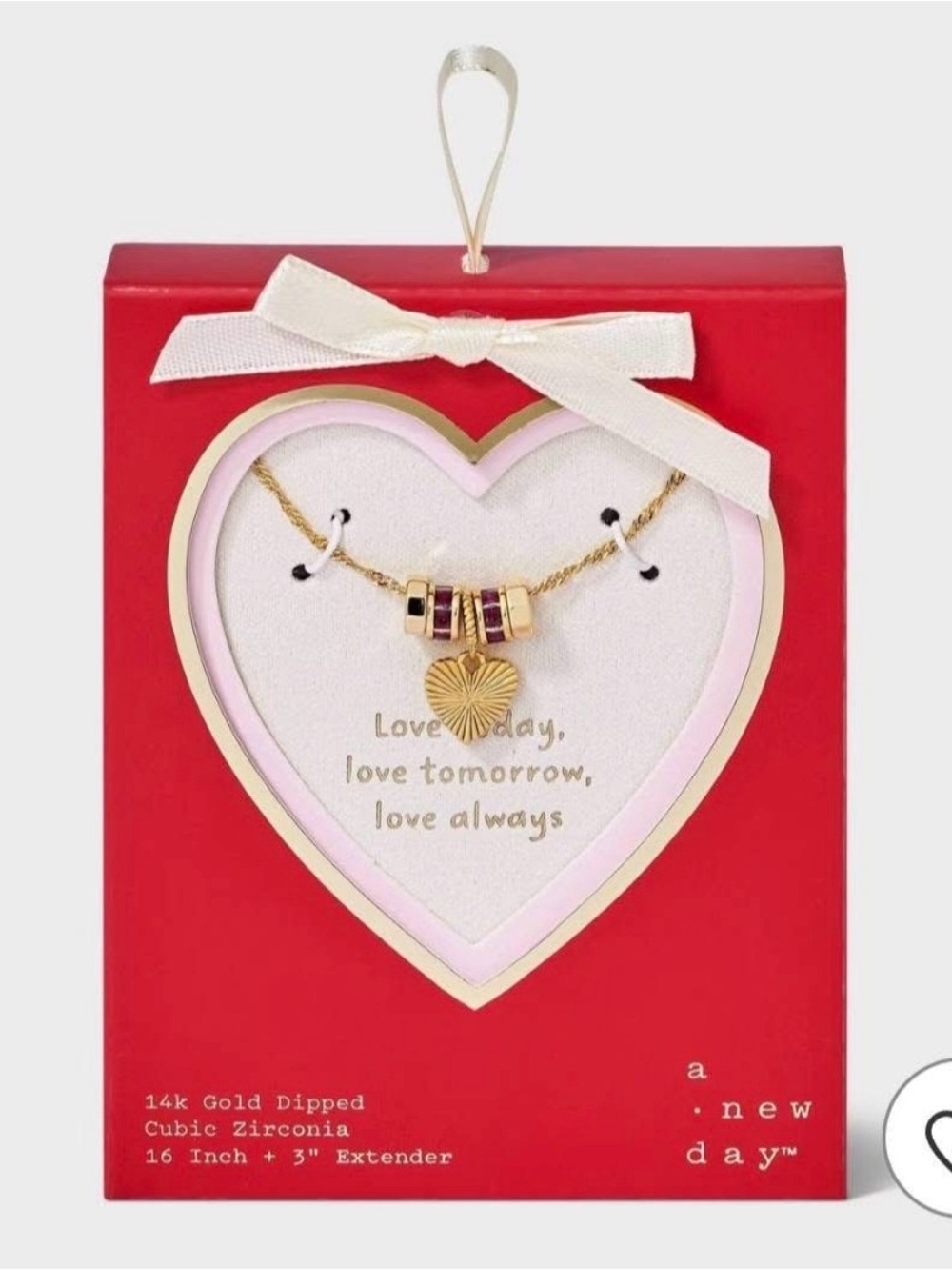 Gold Heart Pendant Necklace with red Accent Beads